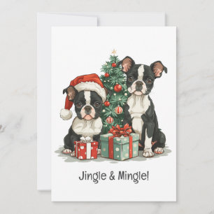 Invitation Joyeux Noël Boston Terrier Chiens