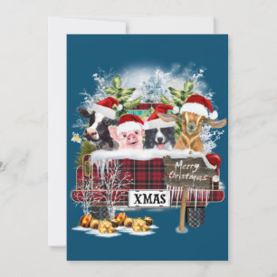 Invitation Joyeux Noël Buffalo à Carreaux Vaches Porc Chien C