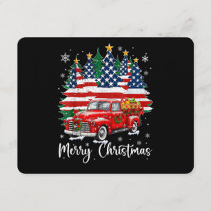 Invitation Joyeux Noël Camion Rouge Vintage Drapeau Américain