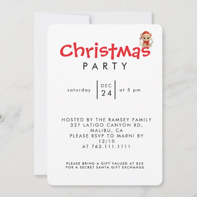 Invitation Joyeux Noël chat mignon Meowy Catmas drôle (Dos)