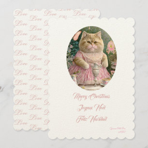 Invitation Joyeux Noël chat rose