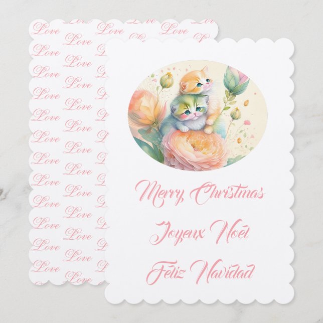 Invitation Joyeux Noël chatons (Devant / Derrière)