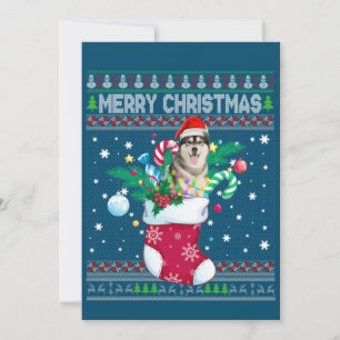 Invitation Joyeux Noël Chien Husky Sibérien Dans Chaussette D