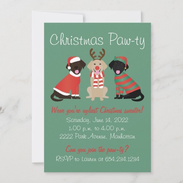 Invitation Joyeux Noël Chiens Labrador Retriever (Devant)