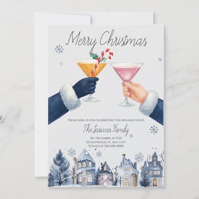 Invitation Joyeux Noël Cocktail salutation de fête (Devant)
