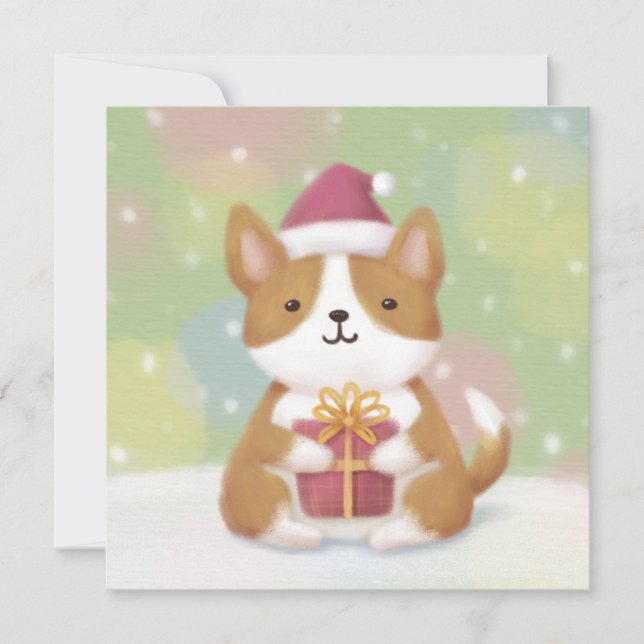 Invitation Joyeux Noël : Corgi Illustration Art (Devant)