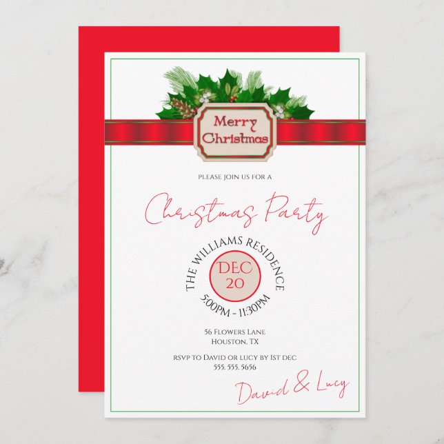 Invitation "Joyeux Noël" Décoration Fête de Noël (Devant / Derrière)