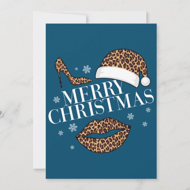 Invitation Joyeux Noël empreinte de léopard femmes (Devant)