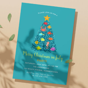 Invitation Joyeux Noël en Juillet Poissons d'Arbre de Corail