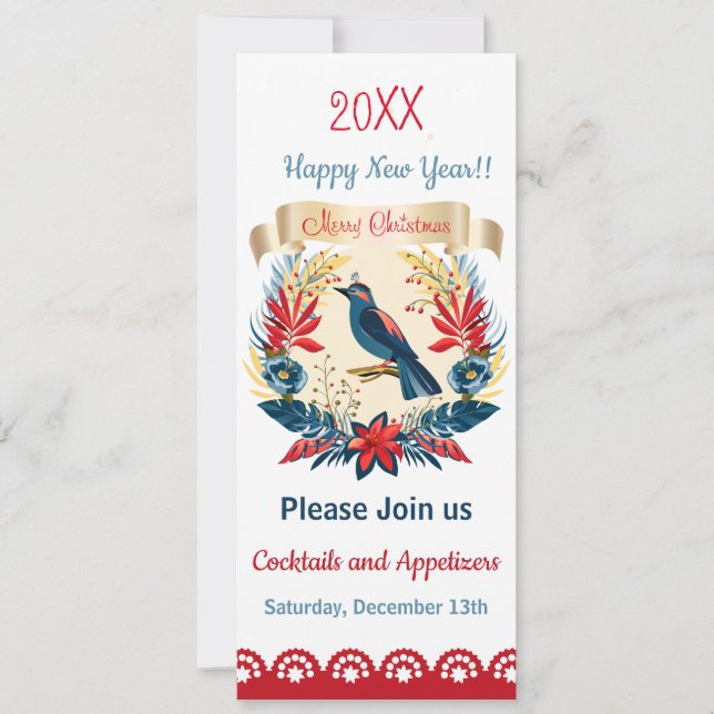Invitation Joyeux Noël et Bonne Année ! 2027 Oiseau Bleu (Devant)