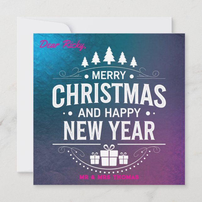 Invitation Joyeux Noël et Bonne Année vintage (Devant)