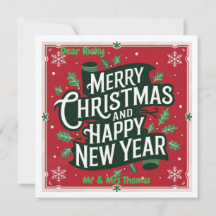 Invitation Joyeux Noël et Bonne Année Vintage Festif