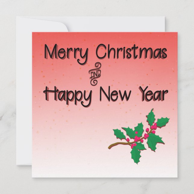 Invitation Joyeux Noël et Joyeux Nouvel An Holly (Devant)