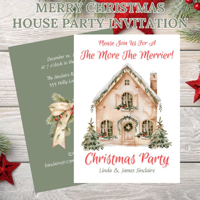 Invitation Joyeux Noël Fête à la Maison  (Merry Christmas House Party Invitation - The More The Merrier!)