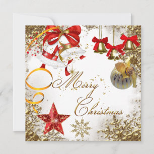 Invitation Joyeux Noël Fête Blanc Or Rouge Xmas Neige