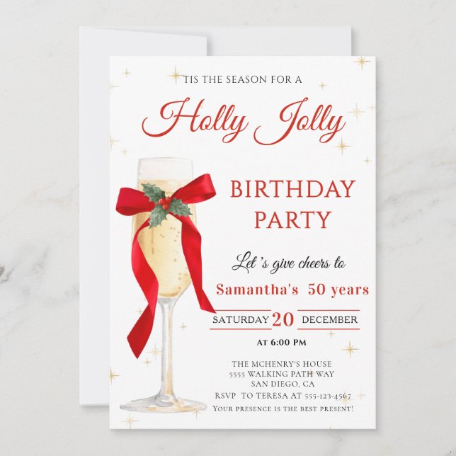 Invitation Joyeux Noël fête d'anniversaire (Devant)