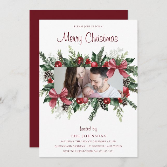 Invitation Joyeux Noël Fête de la couronne photo (Devant / Derrière)