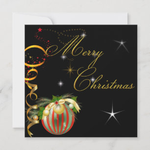 Invitation Joyeux Noël Fête Or Rouge Noir Xmas Paillettes
