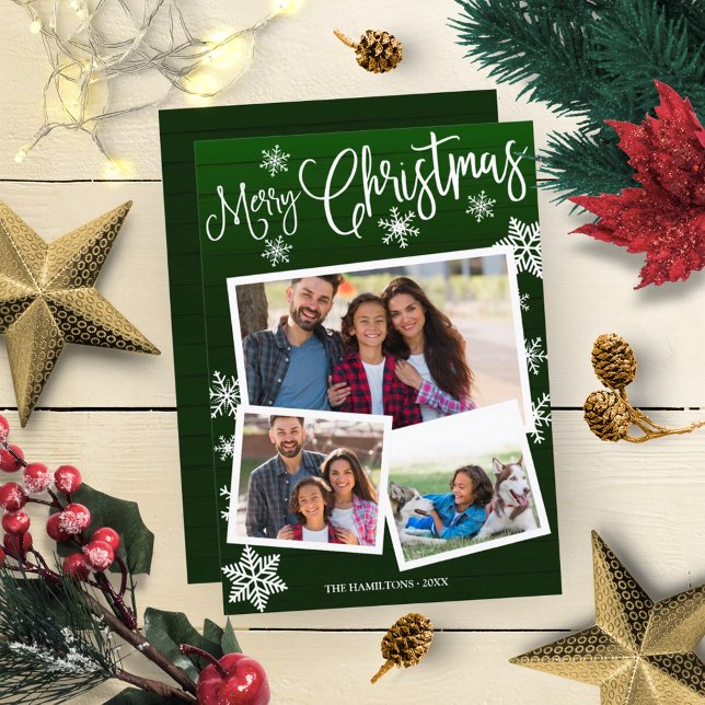 Invitation Joyeux Noël Flocon de Neige Mignon Rustique 3 Phot (Créateur téléchargé)