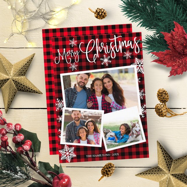 Invitation Joyeux Noël Flocon de Neige Mignon Rustique 3 Phot (Créateur téléchargé)