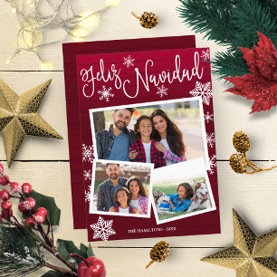 Invitation Joyeux Noël Flocon de Neige Rustique 3 Photos Noël