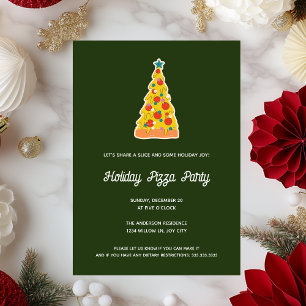 Invitation Joyeux Noël Fun Green Christmas Pizza Party