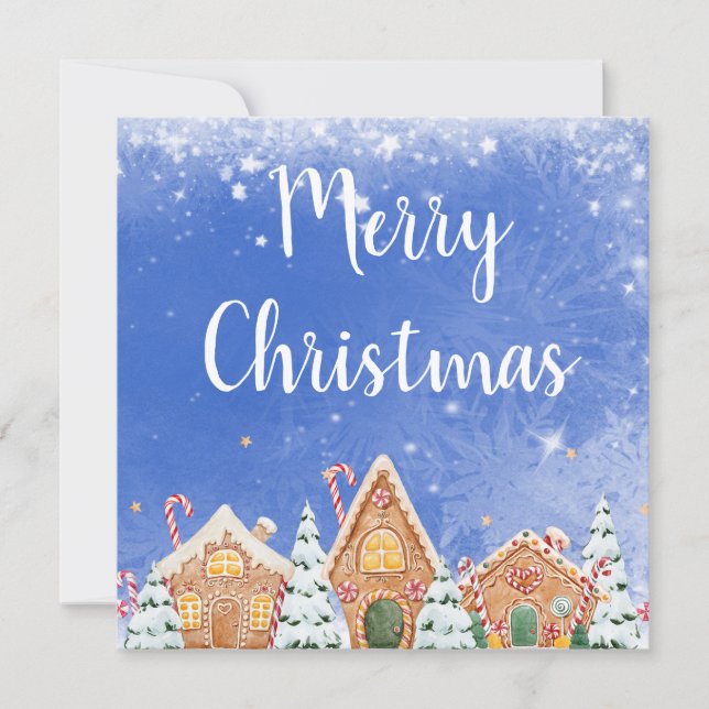 Invitation Joyeux Noël Gingerbread Maison avec Sucres de cann (Devant)