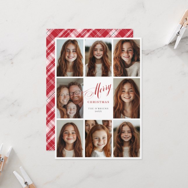 Invitation Joyeux Noël huit design multi photo (Devant/Arrière en situation)