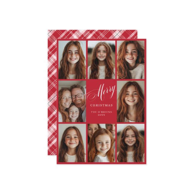 Invitation Joyeux Noël huit design multi photo rouge (Devant/Arrière en situation)