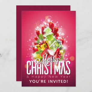 Invitation Joyeux Noël Joyeux Nouvel An Présents & Arbre