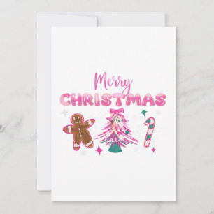 Invitation Joyeux Noël Mignon Motif Pain d'Épice et Bonbons