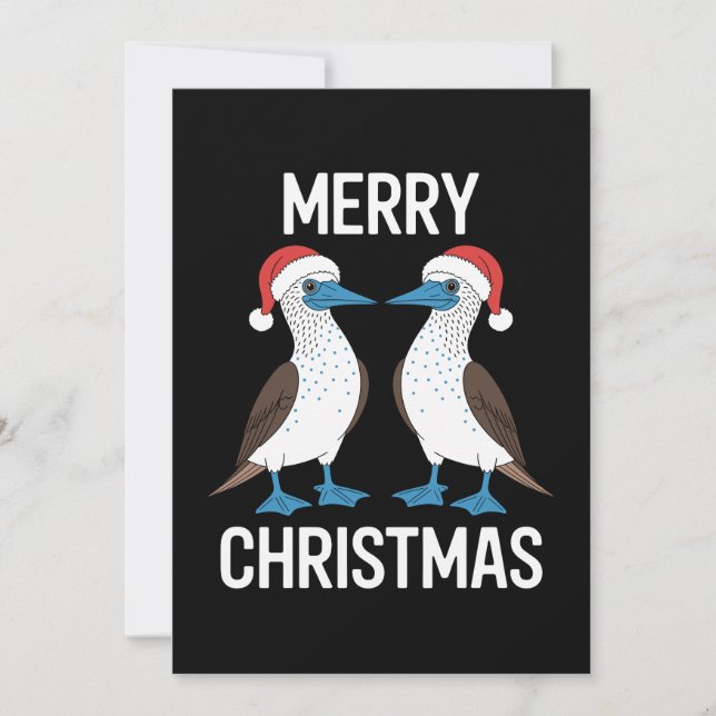 Invitation Joyeux Noël Oiseau Sula aux Pieds Bleus Chapeau de (Devant)