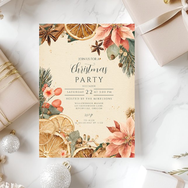 Invitation Joyeux Noël Orange Séchée Vintage (Créateur téléchargé)