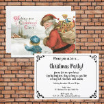 Invitation Joyeux Noël par Ellen Clapsaddle<br><div class="desc">Illustration vintage Conception de Noël victorienne avec un vieux monde Père Noël portant un sac de jouets debout à côté d'un jeune garçon.</div>