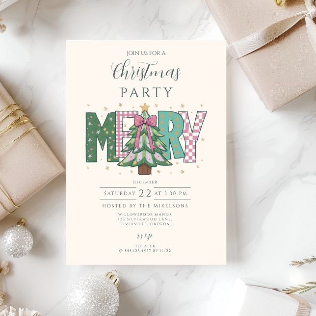 Invitation Joyeux Noël Patchwork Pastel (Créateur téléchargé)