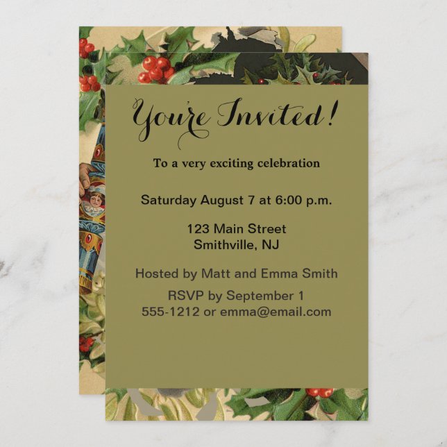 Invitation Joyeux Noël Père Noël Antique classique (Devant / Derrière)