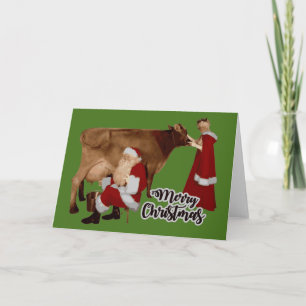 Invitation joyeux noël père noël madame claus vache
