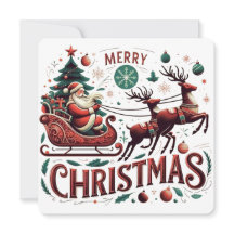 Joyeux Noël Père Noël Traîneau & Renne Festif