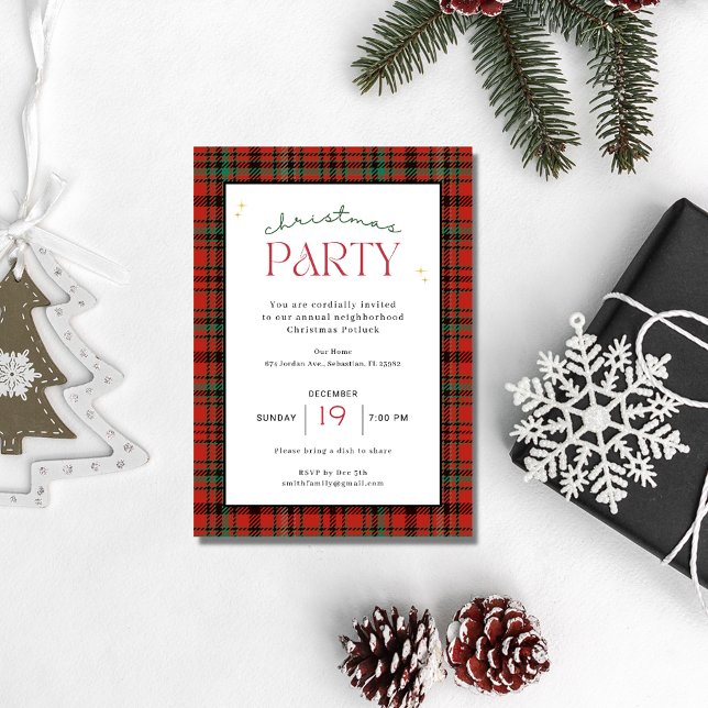 Invitation Joyeux Noël Plaid Fête (Merry Christmas Plaid Holiday Party Invitation)