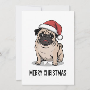 Invitation Joyeux Noël Pug Chien Casquette de Père Noël Saiso