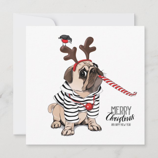 Invitation Joyeux Noël | Pug Renne (Devant)