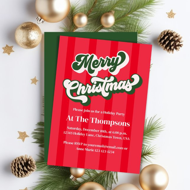 Invitation Joyeux Noël Red Retro (Retro-style typography Christmas party invitations. )