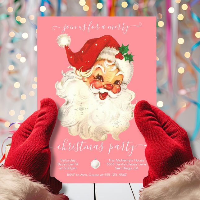Invitation Joyeux Noël Retro Père Noël (Créateur téléchargé)