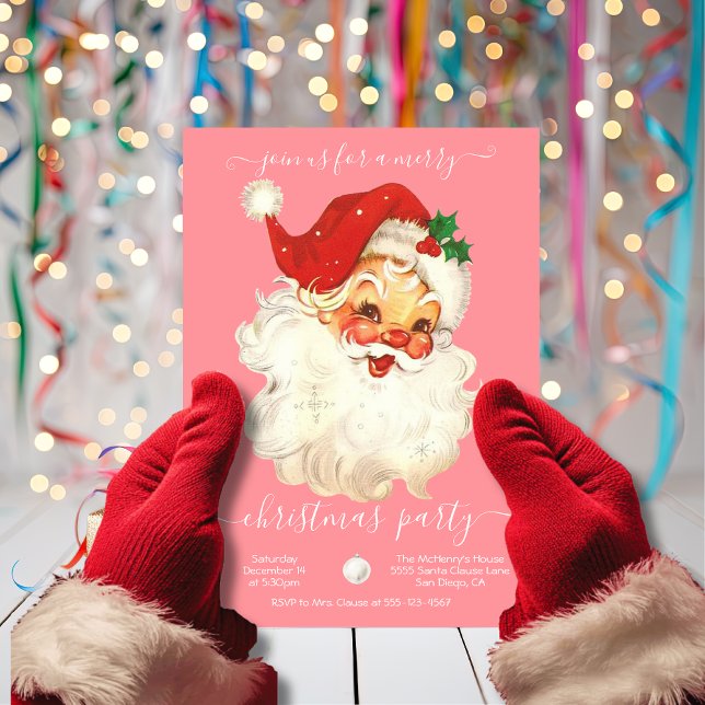 Invitation Joyeux Noël Retro Père Noël (Créateur téléchargé)
