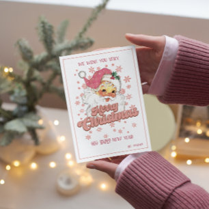 Invitation Joyeux Noël Retro Typographie Père Noël Pink Casqu