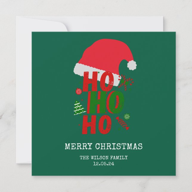 Invitation Joyeux Noël rouge et vert (Devant)