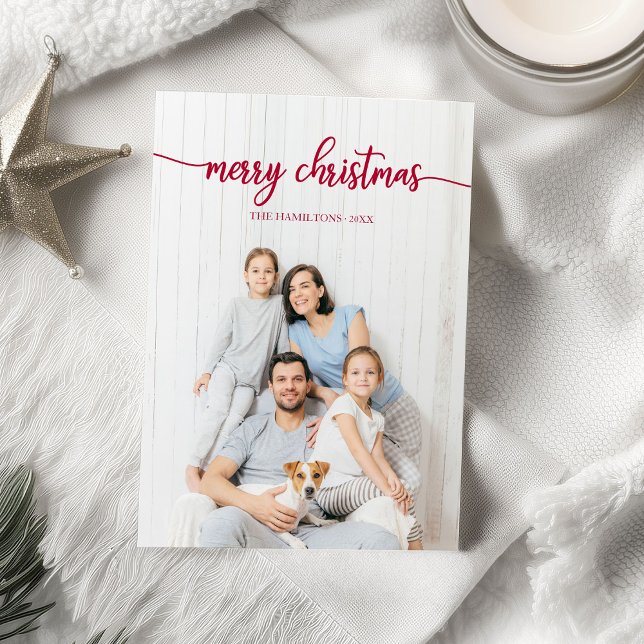 Invitation Joyeux Noël Rouge Script photo unique (Créateur téléchargé)