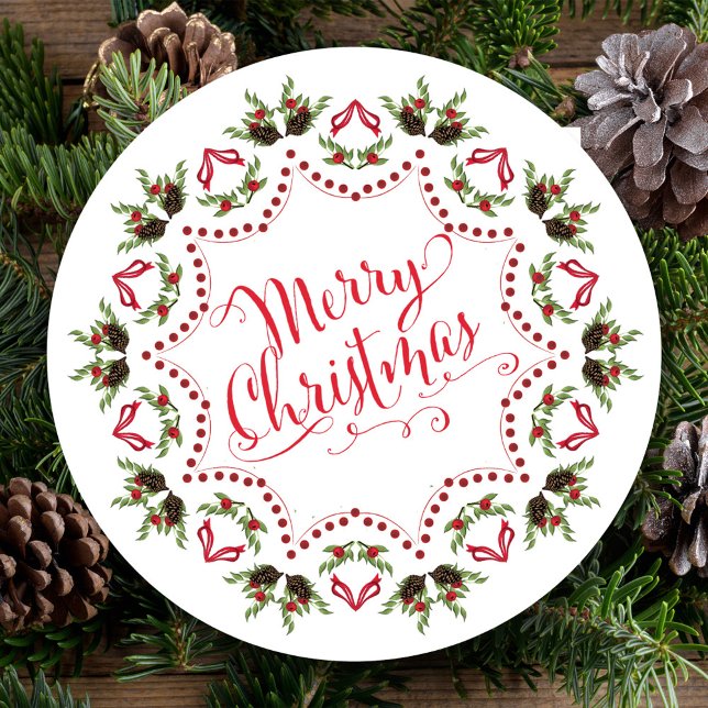 Invitation Joyeux Noël Rouge Vert Pinecone Parti QR Code (Merry Christmas holiday party invitation with whimsical calligraphy script. )