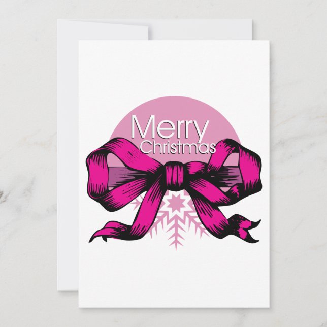 Invitation Joyeux Noël Ruban Rose (Devant)
