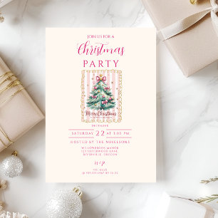Invitation Joyeux Noël Ruban Rose